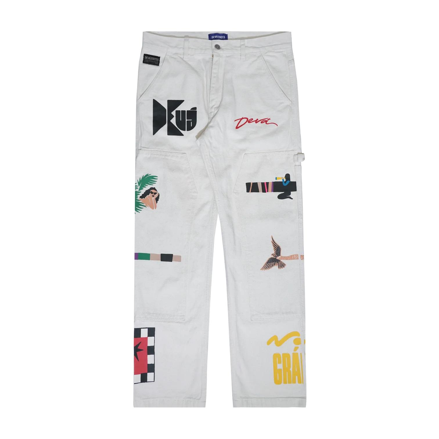 DEVÃ� STATES - PALMERA Double Knee Printed Pants - (White) by DEVA STATES