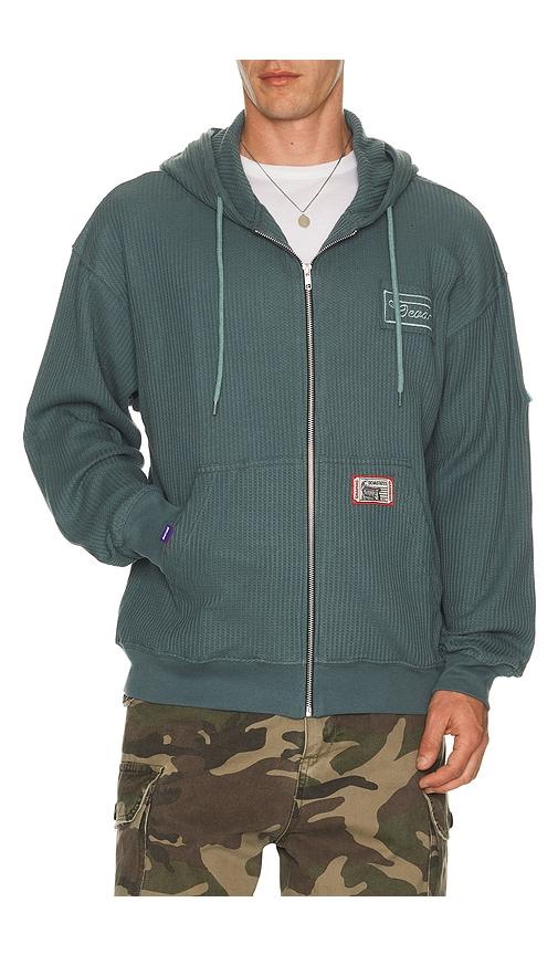 Deva States Cross Waffle Knit Zip Up Hoodie in Blue by DEVA STATES