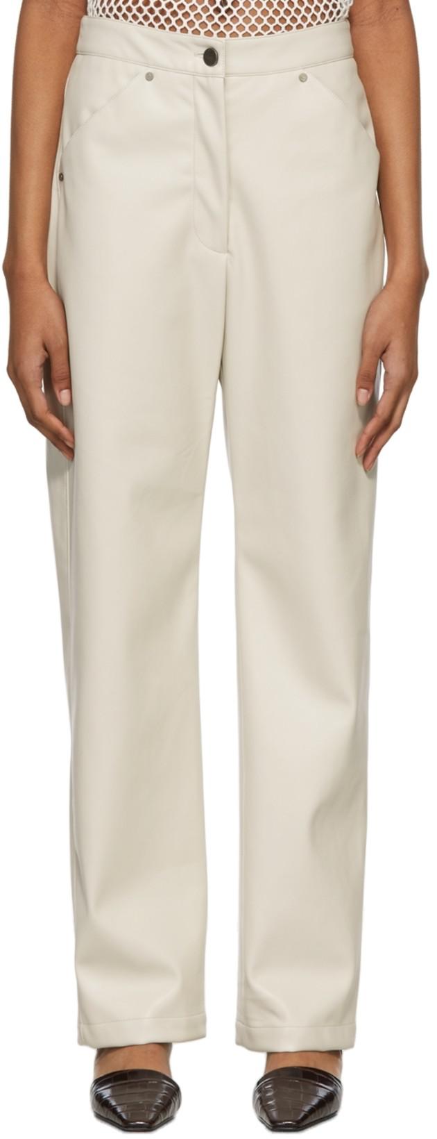 Off-White Vegan Leather Eve Trousers by DEVEAUX NEW YORK