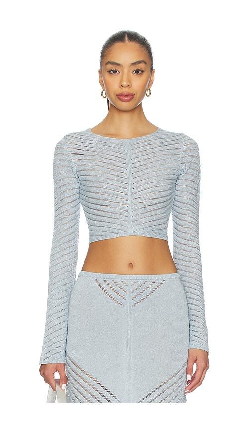 DEVON WINDSOR Raya Metallic Top in Baby Blue by DEVON WINDSOR