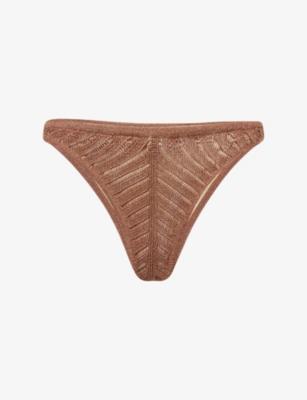 Lola Metallic-Knit Bikini Bottom by DEVON WINDSOR