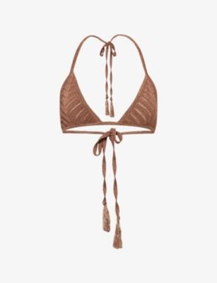 Lucinda Triangle Woven Bikini Top by DEVON WINDSOR