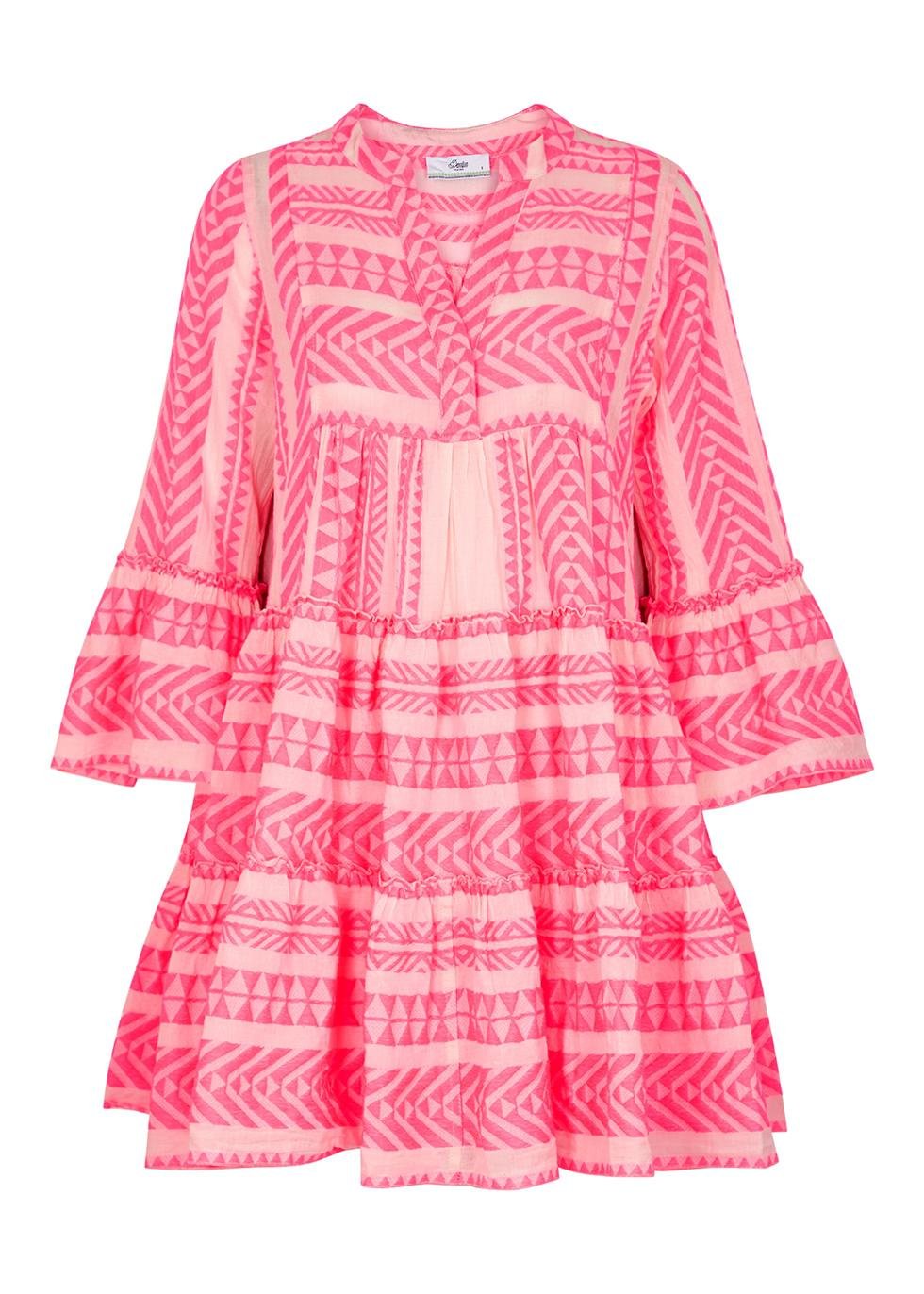 Ella neon pink embroidered cotton mini dress by DEVOTION TWINS