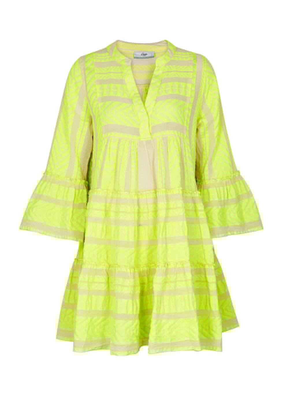 Ella neon yellow embroidered cotton mini dress by DEVOTION TWINS