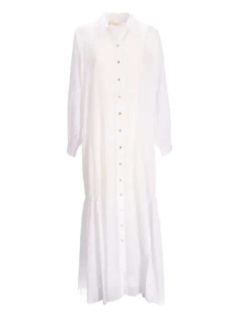 button-front tiered shirt maxi dress by DEVOTION