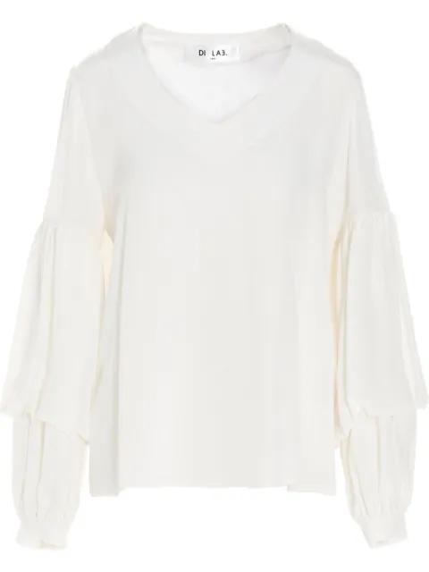 puff-sleeve silk blouse by DI.LA3 PARI'