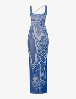 Venus abstract-pattern cotton-blend knitted maxi dress by DI PETSA