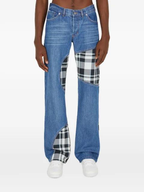 checked-panel patchwork jeans by (DI)VISION
