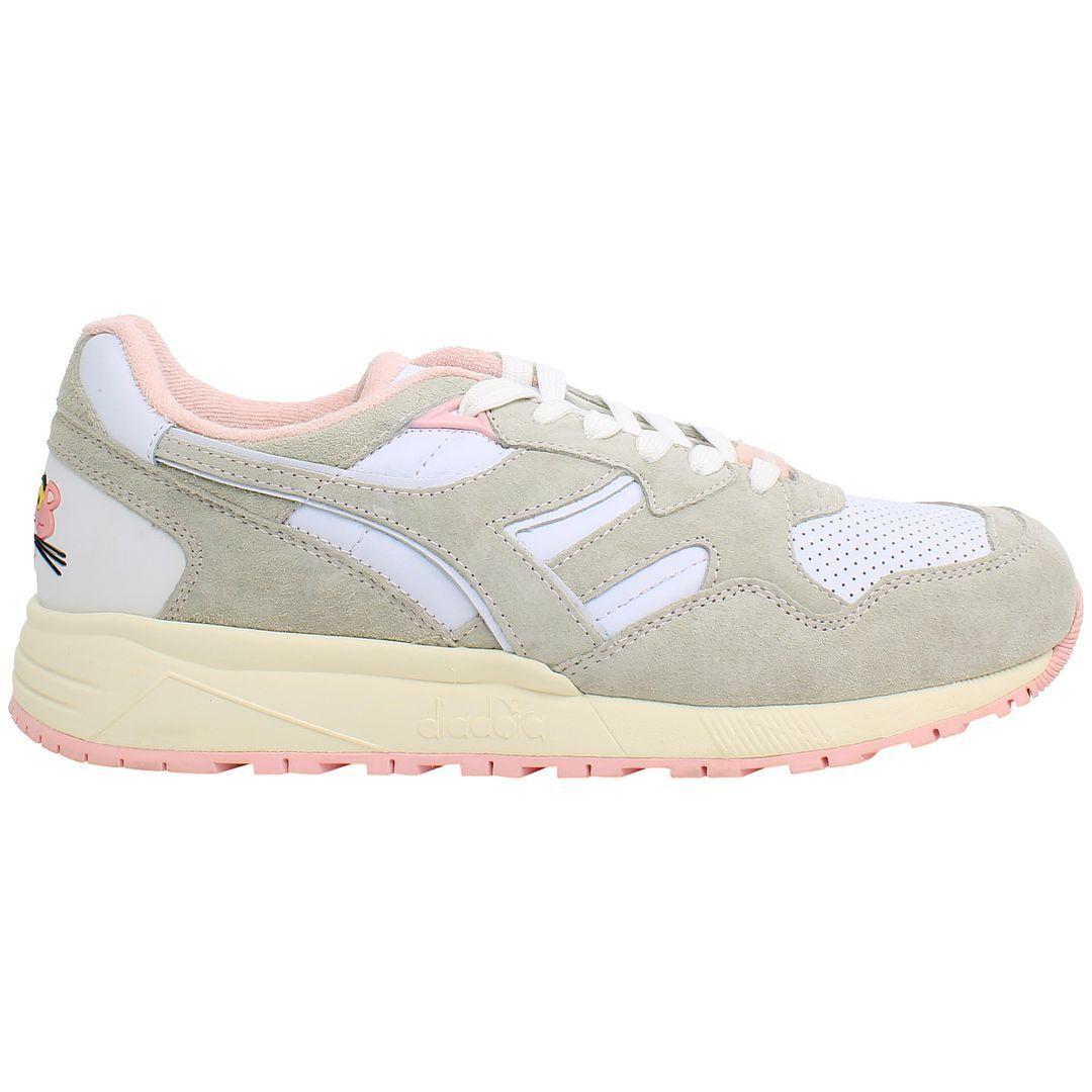 LC23 N9002 Pink Panther White Leather Lace Up Trainers by DIADORA LC23 N9002 Pink Panther White Leather Lace Up Trainers by DIADORA