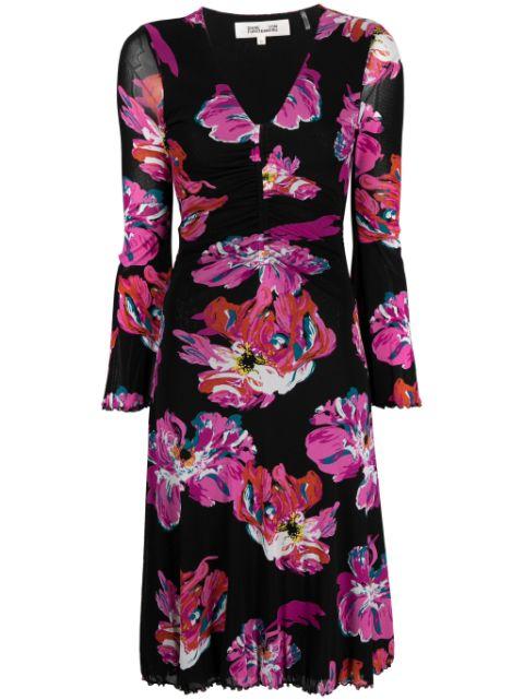 painted blossom-print midi dress by DIANE VON FURSTENBERG
