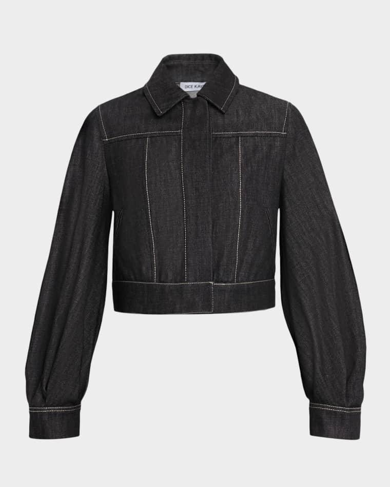 Blouson-Sleeve Crop Denim Jacket by DICE KAYEK