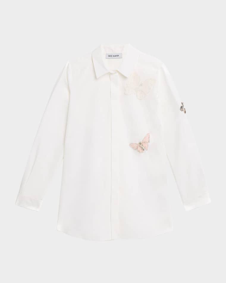 Embroidered Butterfly Cotton Poplin Top by DICE KAYEK