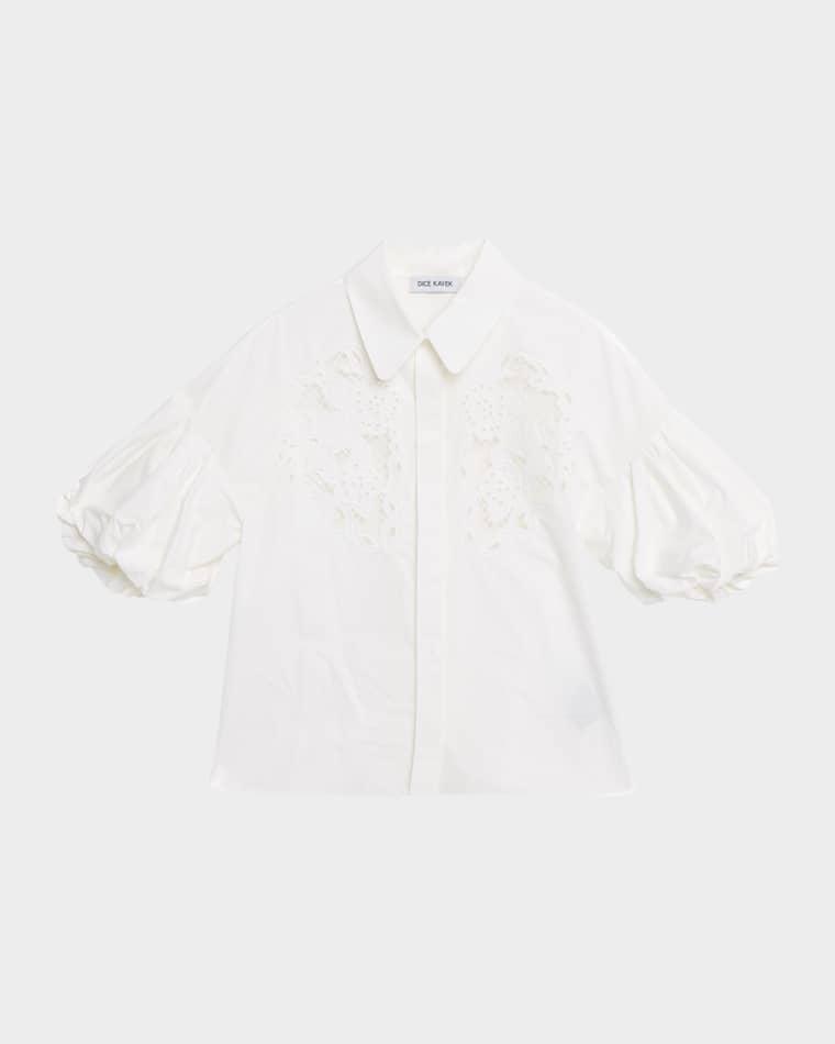 Puff-Sleeve Embroidered Button-Down Top by DICE KAYEK