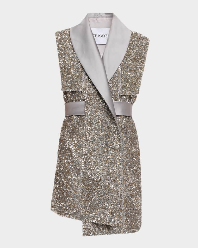 Sequined Panel Sleeveless Coat by DICE KAYEK