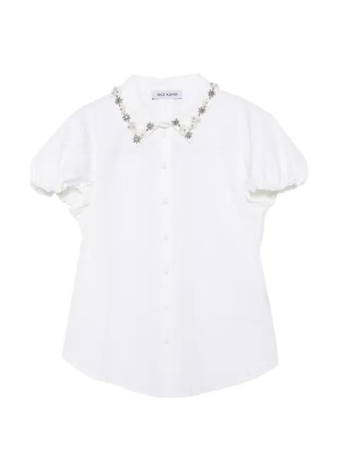 crystal-embellished puff-sleeve blouse by DICE KAYEK