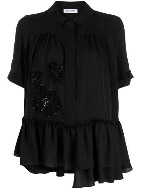 floral-embroidered silk shirt by DICE KAYEK