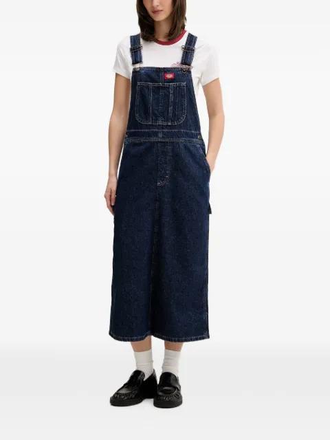 logo-patch pinafore midi denim dress by DICKIES