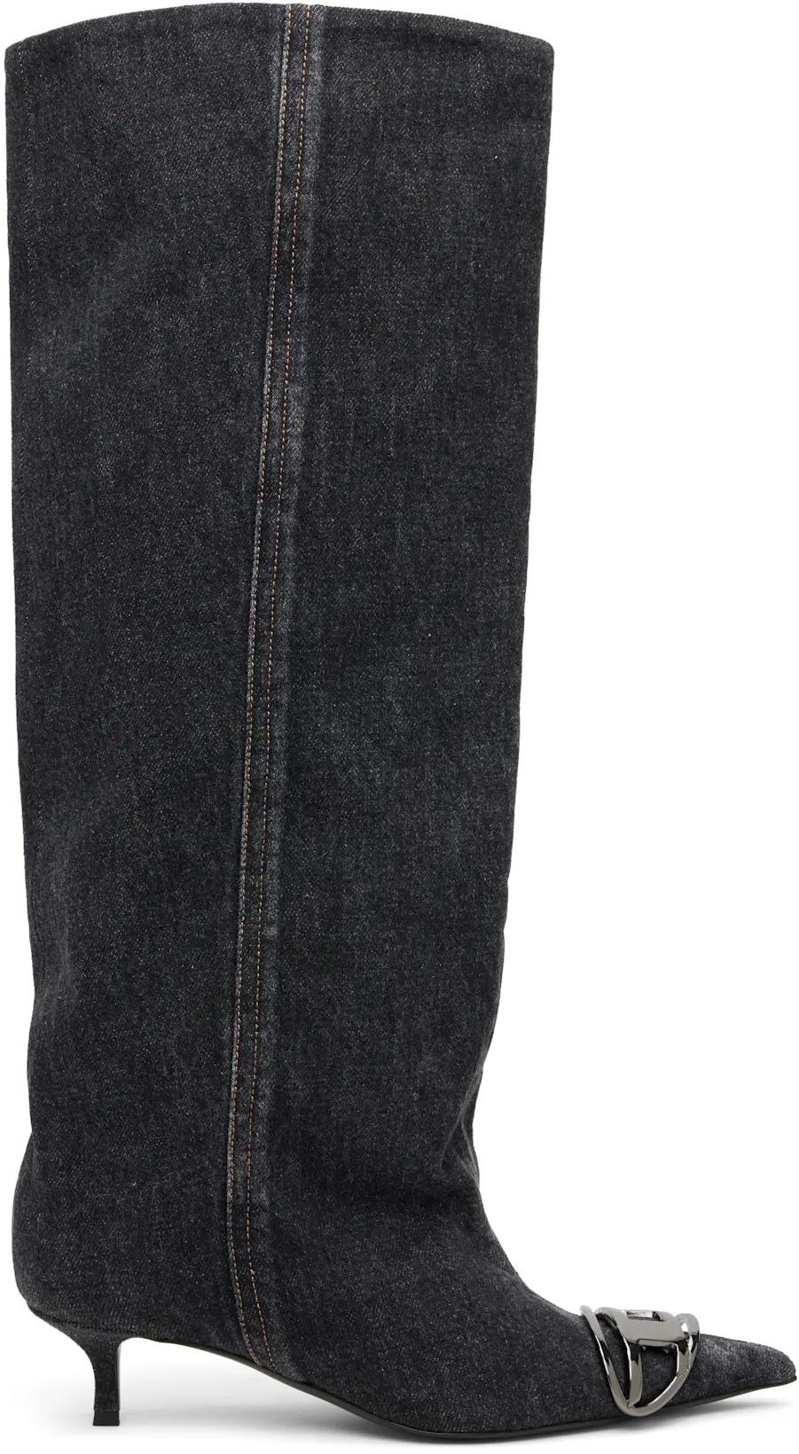 Black D-Venus Kb Slouchy Denim Tall Boots by DIESEL