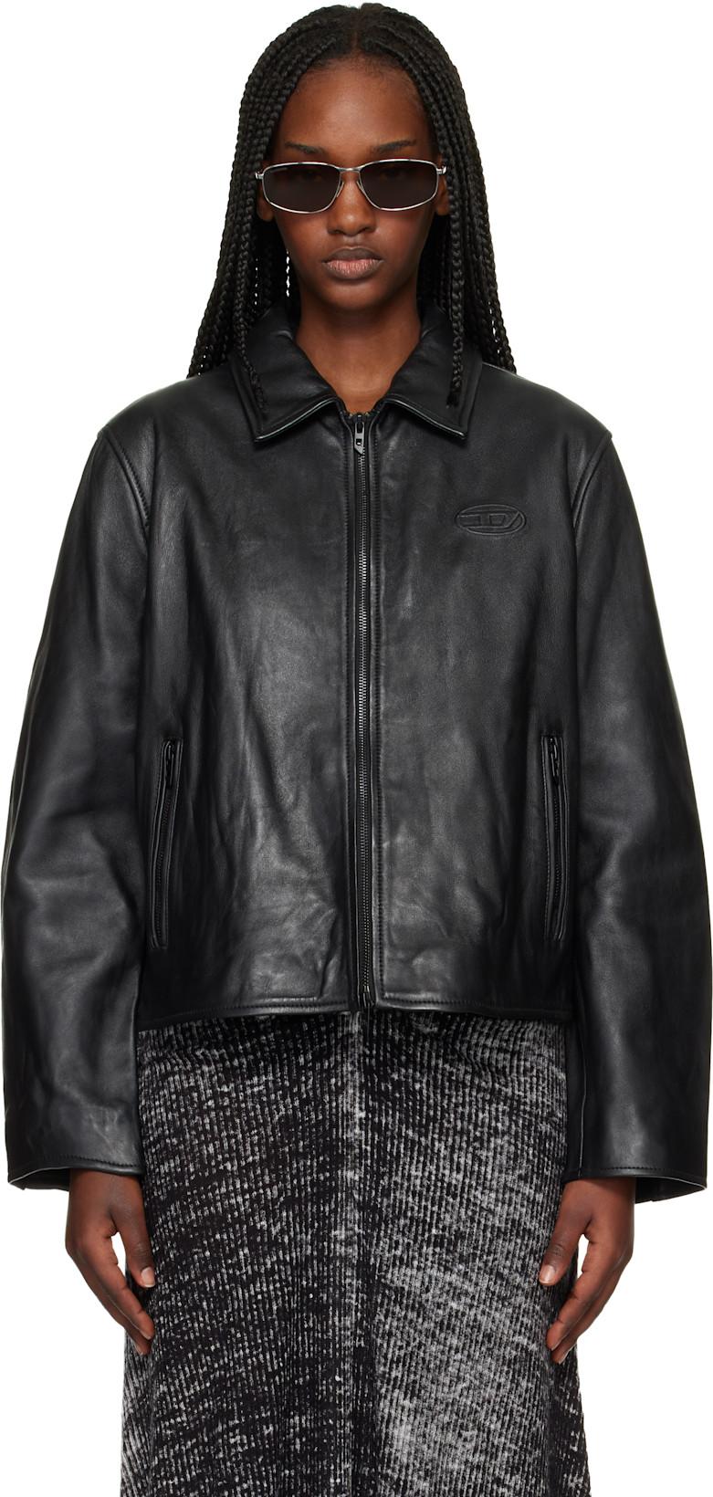 Black L-Amar-Fem-S2 Leather Jacket by DIESEL