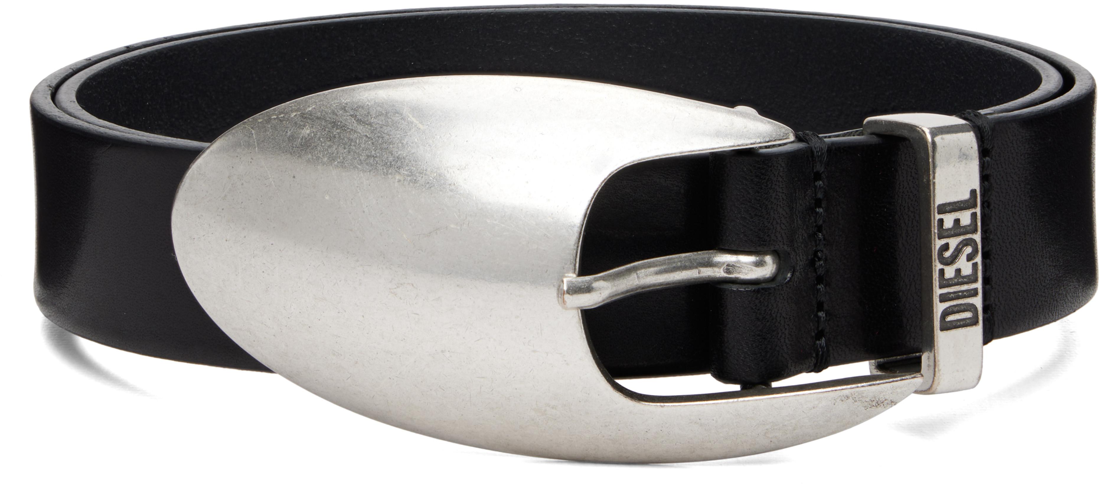 Black Sculptural Buckle Belt by DIESEL