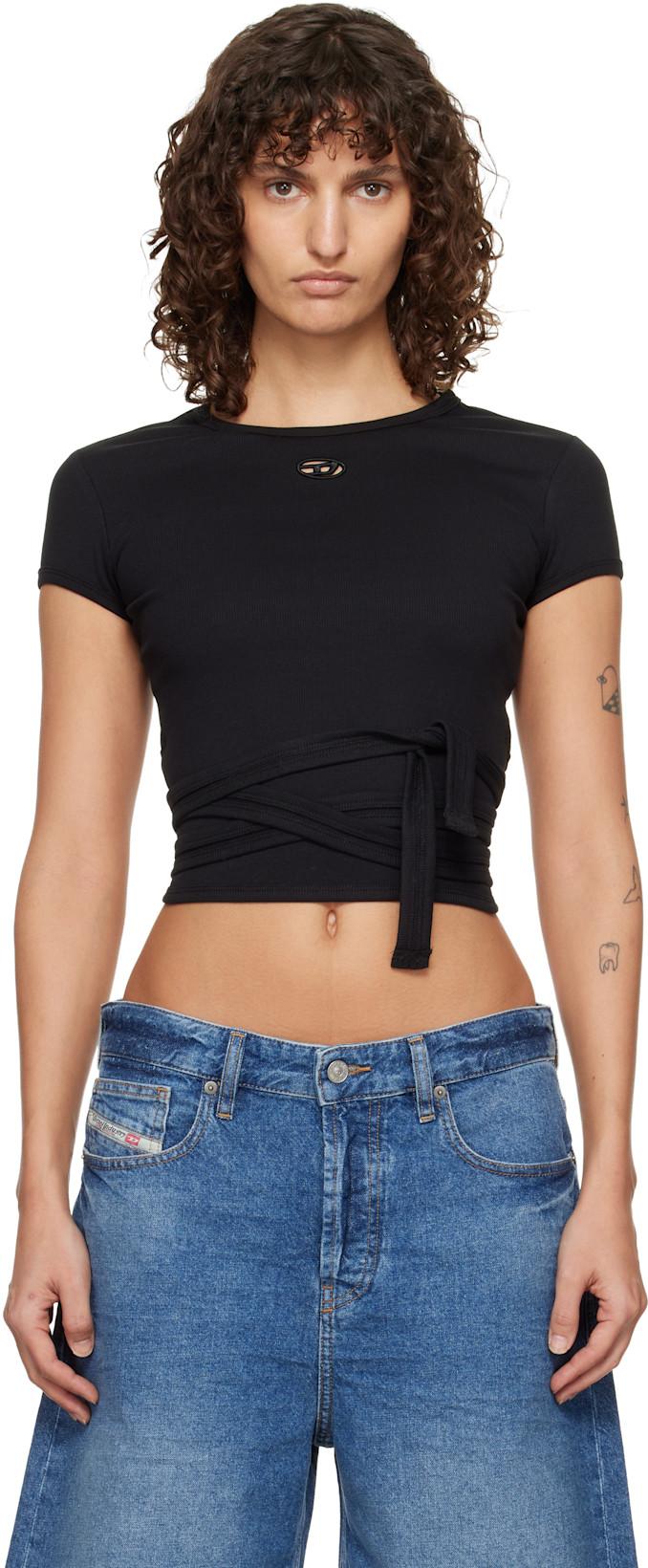 Black Wrap-Around Ribbed T-shirt by DIESEL