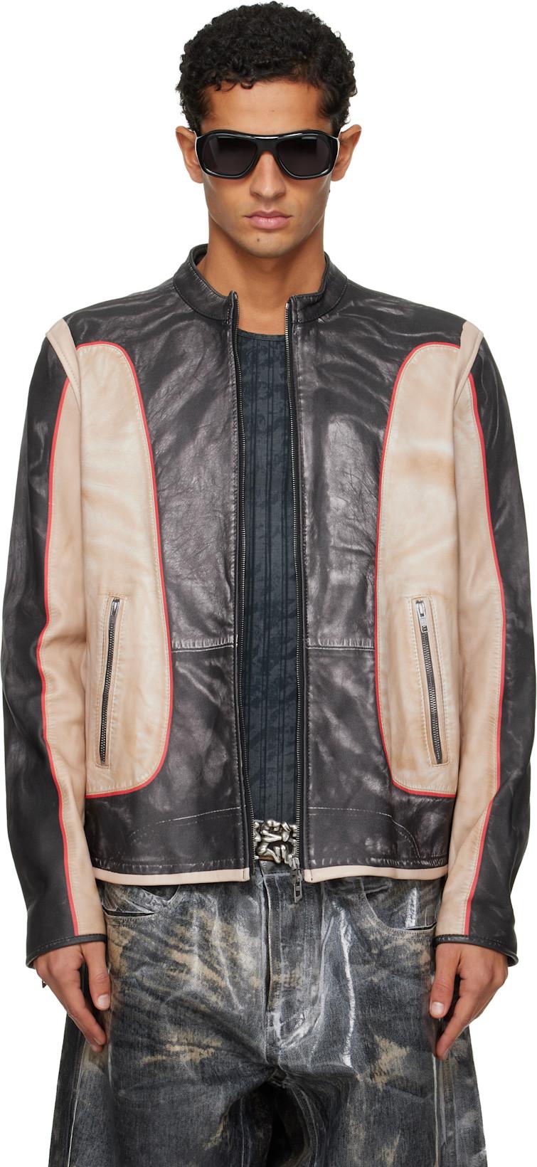 Black & Beige L-Evert Leather Jacket by DIESEL
