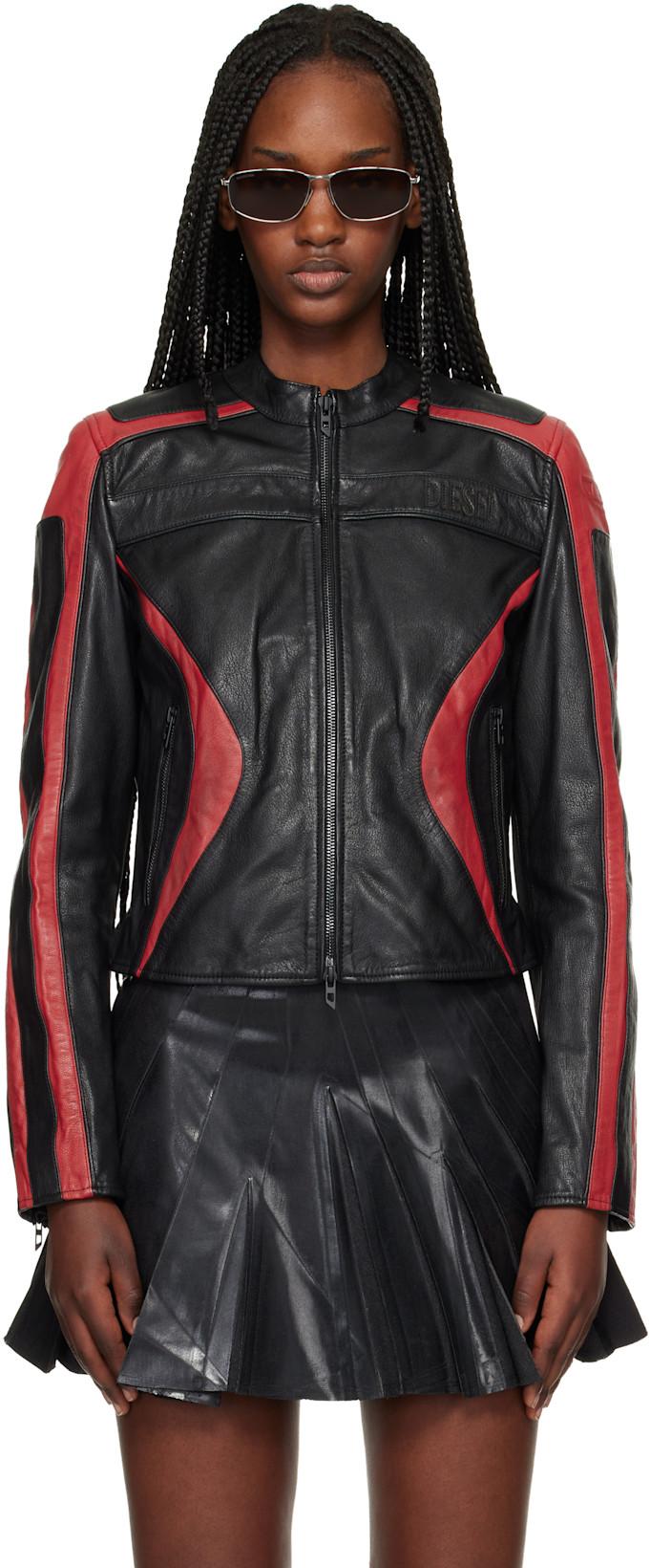 Black & Red L-Ovable Leather Jacket by DIESEL