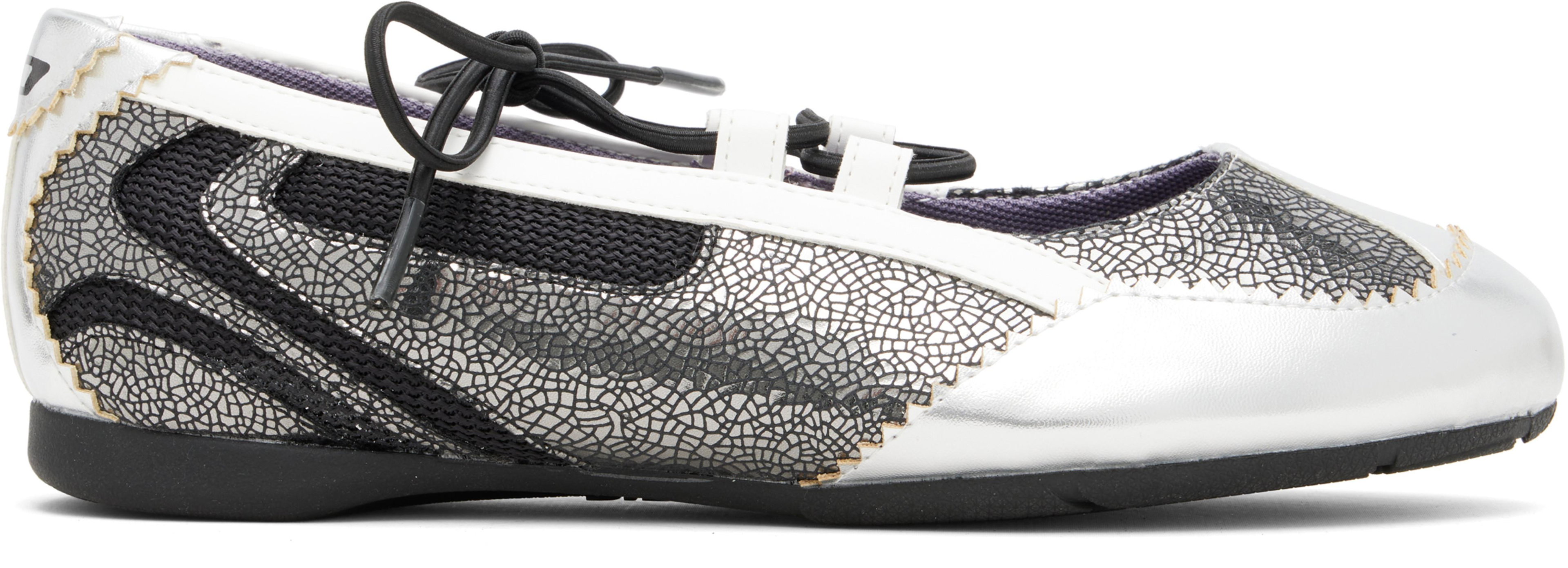 Black & Silver D-Mile Lace-Up Ballerina Flats by DIESEL