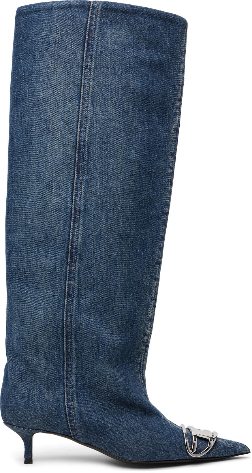 Blue D-Venus Kb Slouchy Denim Tall Boots by DIESEL
