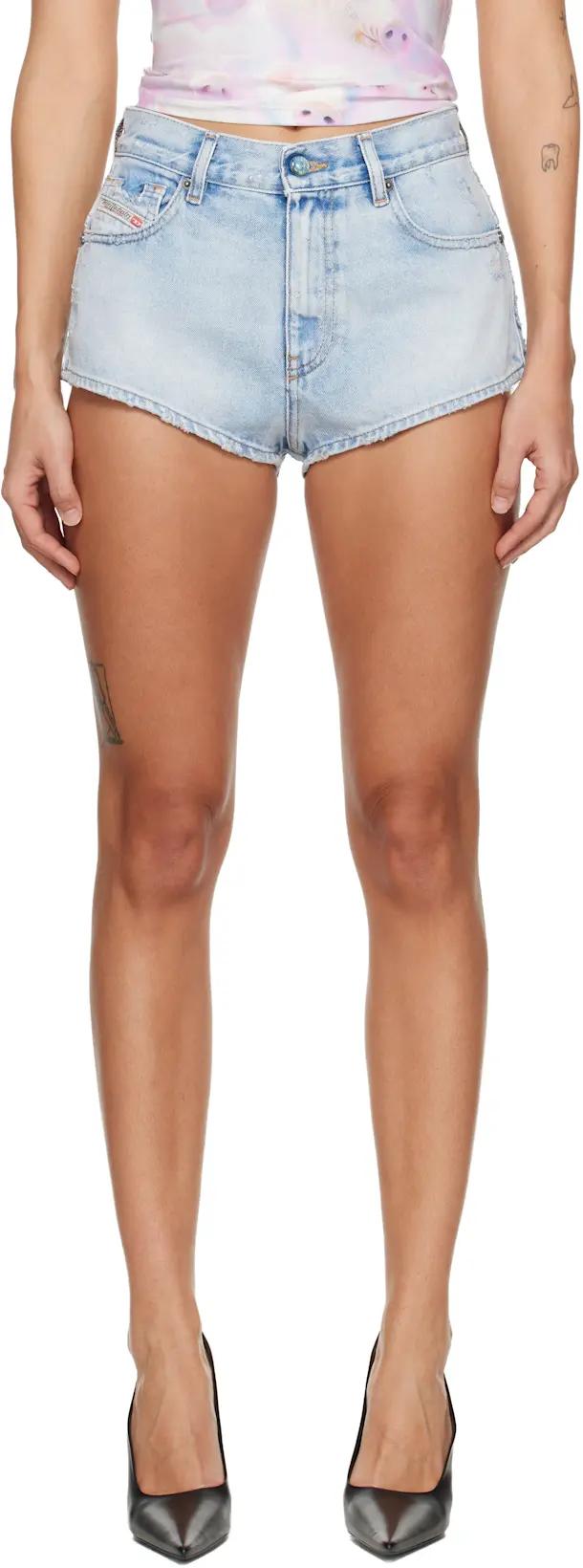 Blue Frayed Hems Denim Shorts by DIESEL