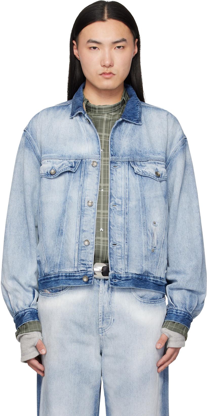 Blue Medium-Light Skeleton Denim Trucker Jacket by DIESEL