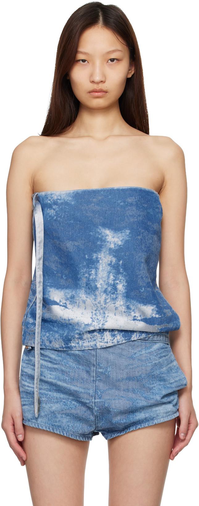 Blue Satin Denim Sleeveless Top by DIESEL