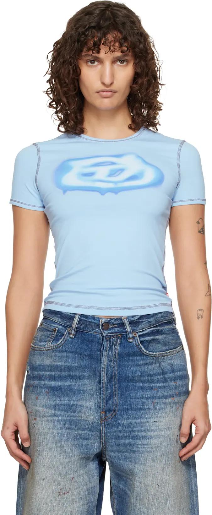 Blue Slim Graffiti-Effect Logo T-shirt by DIESEL