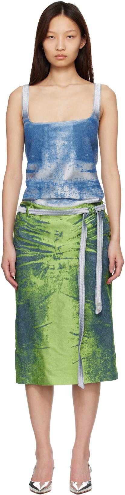 Blue & Green Open-Back Apron Satin Denim Midi Dress by DIESEL