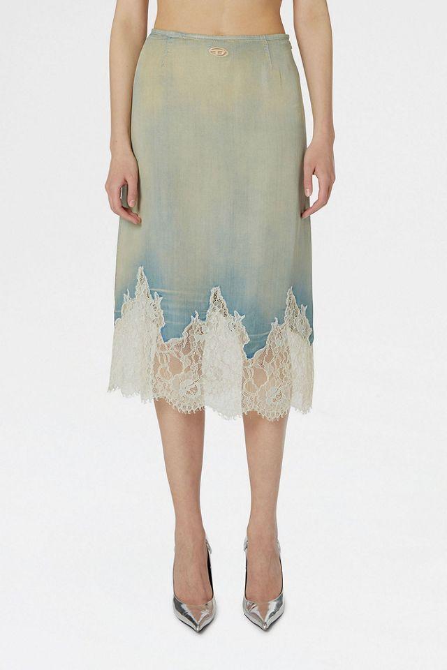 Diesel De-Mersy-S Lace Trim Denim Midi Skirt by DIESEL