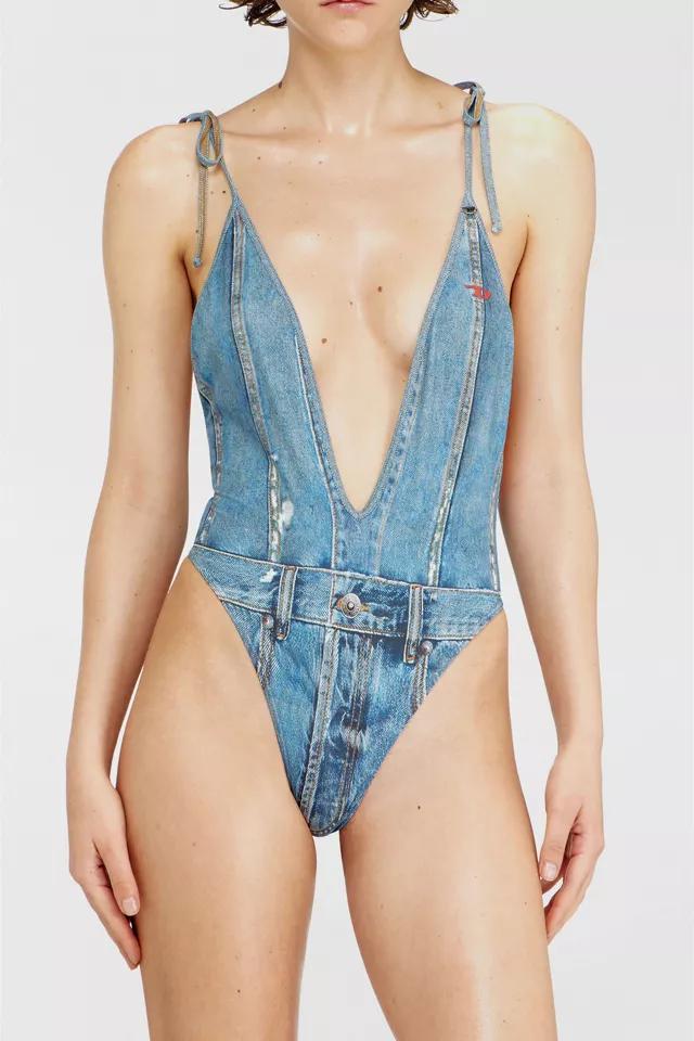 Diesel Kinsley-Dmn Trompe L'oeil Denim Plunging One-Piece Swimsuit by DIESEL