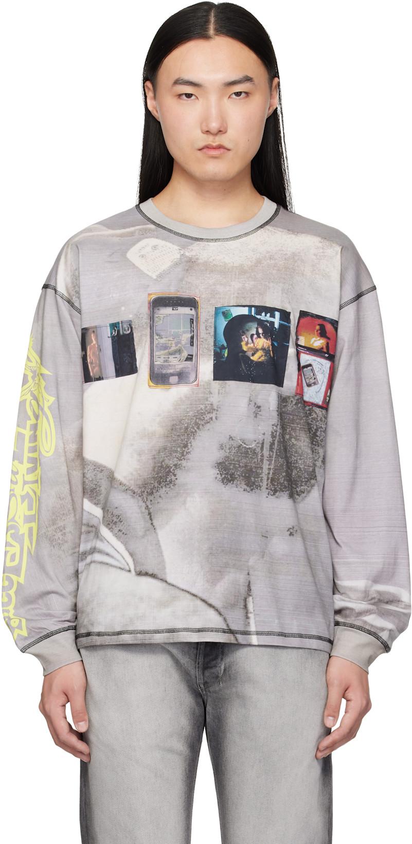 Gray All-Over Print & Patches Long-Sleeve T-shirt by DIESEL