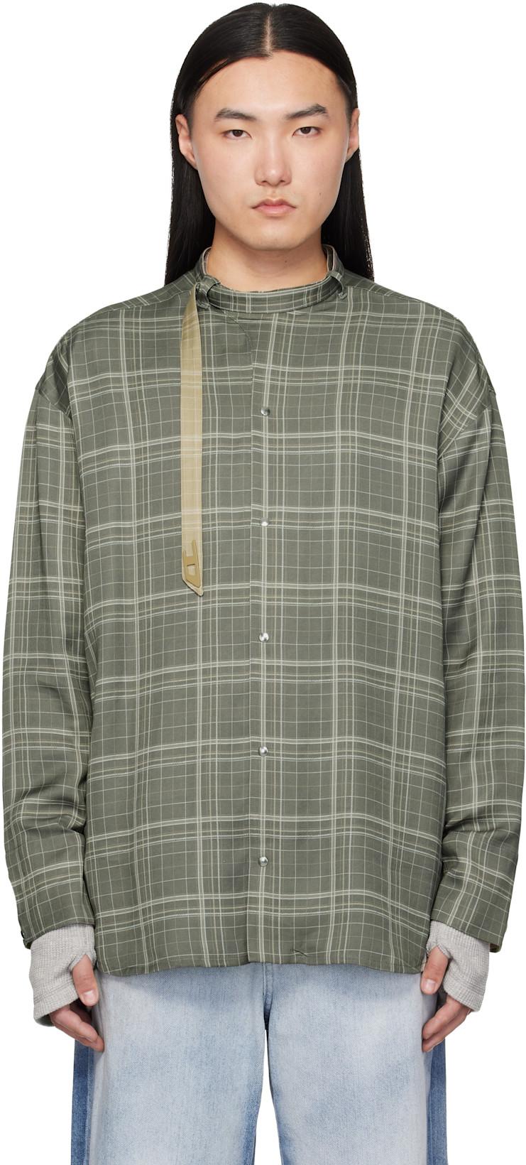 Gray Check-Satin Biker Details Shirt by DIESEL
