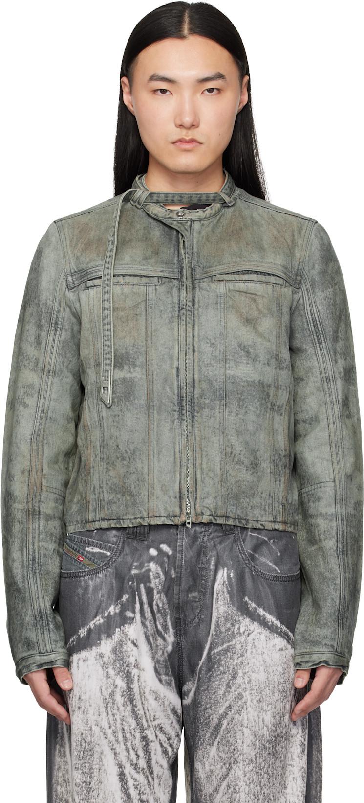 Gray Cotton-Hemp Satin Denim Jacket by DIESEL