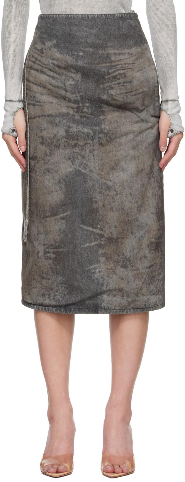Gray Cotton-Hemp Satin Denim Midi Skirt by DIESEL