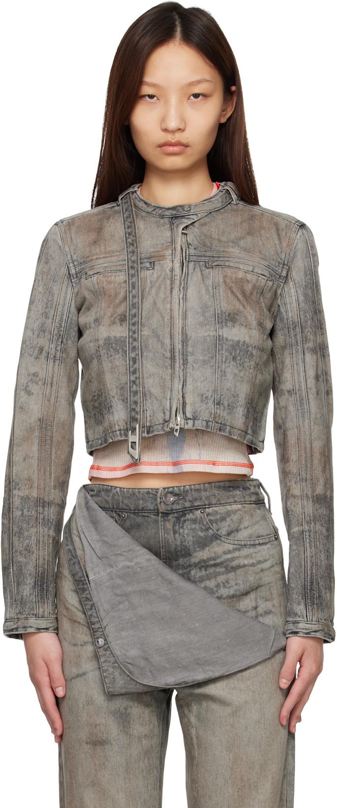Gray Cropped Cotton-Hemp Satin Denim Jacket by DIESEL