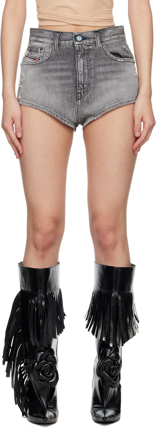 Gray Frayed Hems Denim Shorts by DIESEL