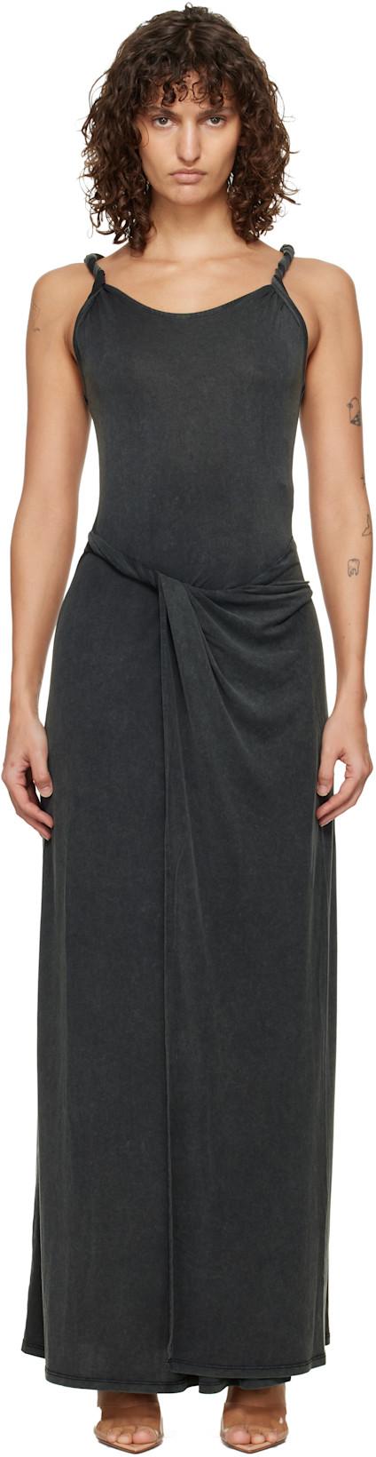 Gray Jersey Twisted Details Maxi Dress by DIESEL