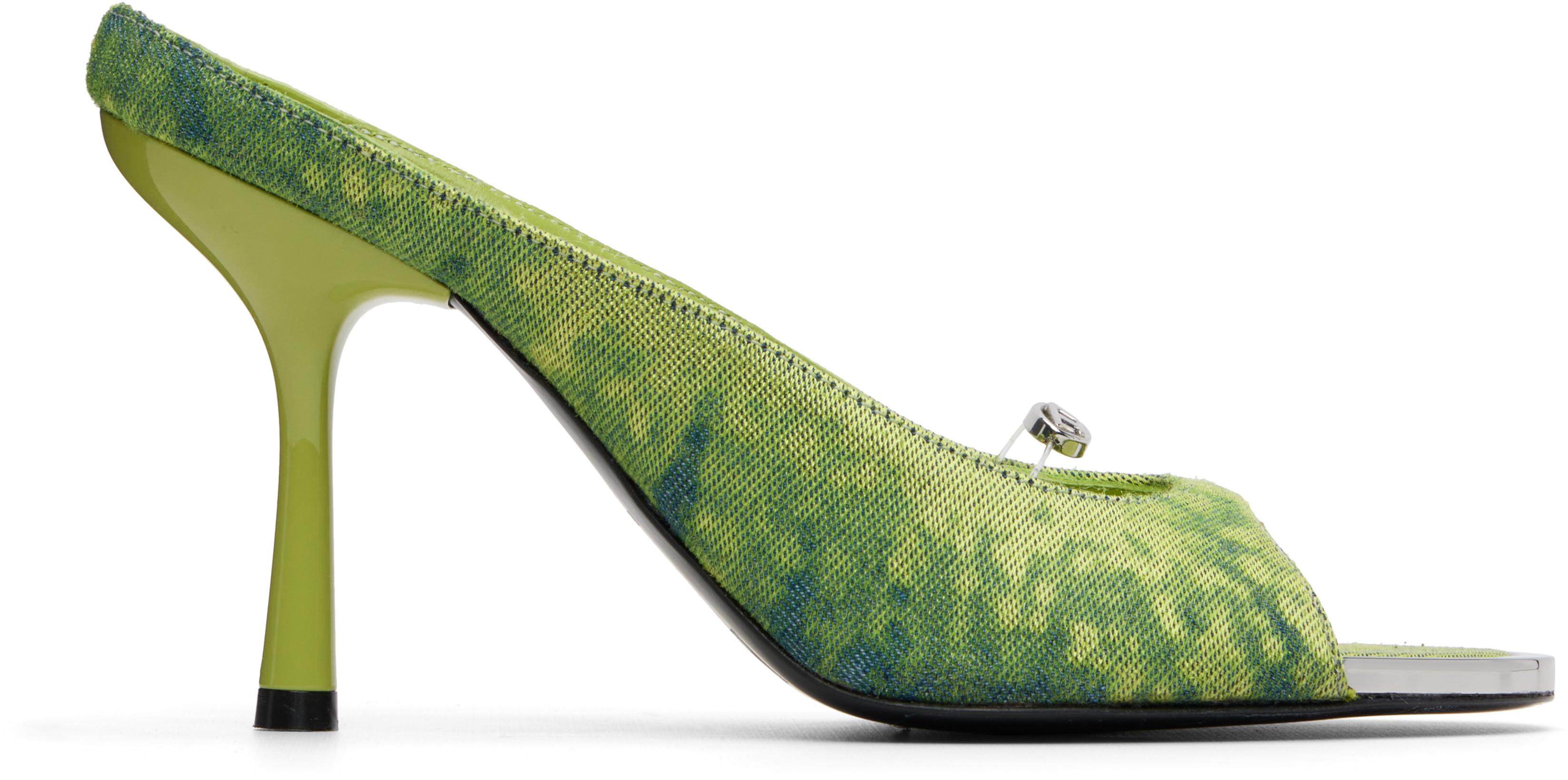 Green D-Diam's-High Denim Mule Heeled Sandals by DIESEL
