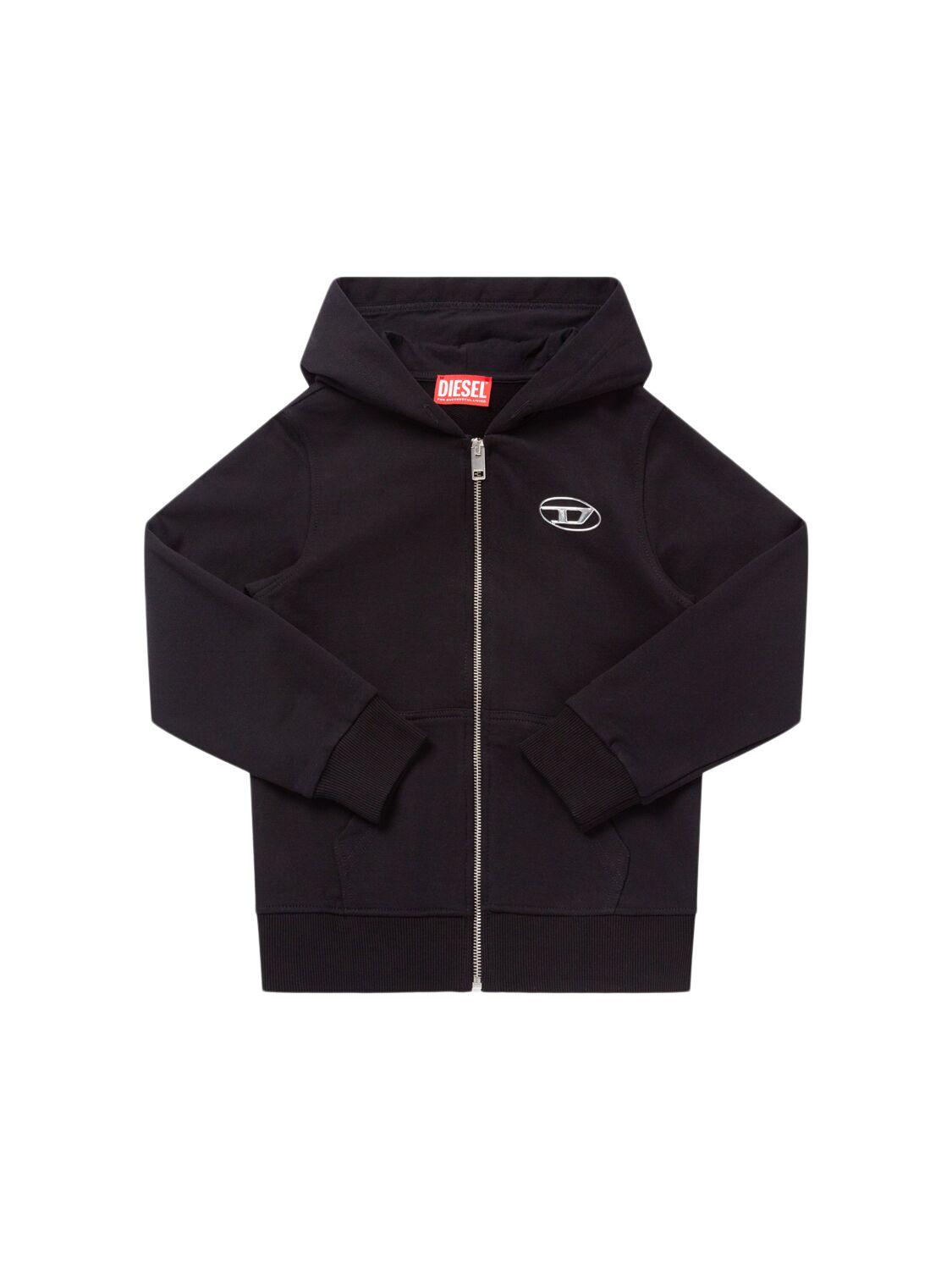 Zip-up Cotton Sweatshirt Hoodie W/logo by DIESEL KIDS