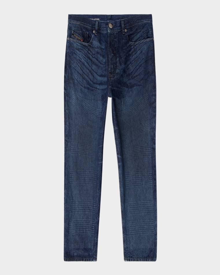 Men's D-2023 Stonewashed Check Denim Straight-Leg Jeans by DIESEL
