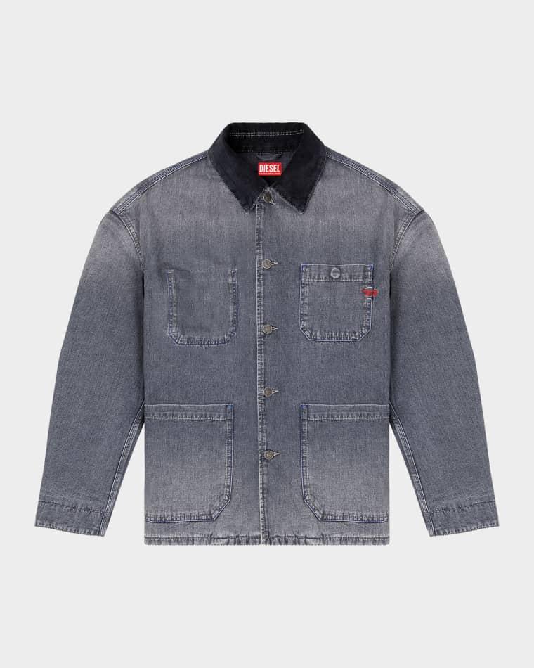 Men's D-Stack-U-L Corduroy-Collar Denim Jacket by DIESEL