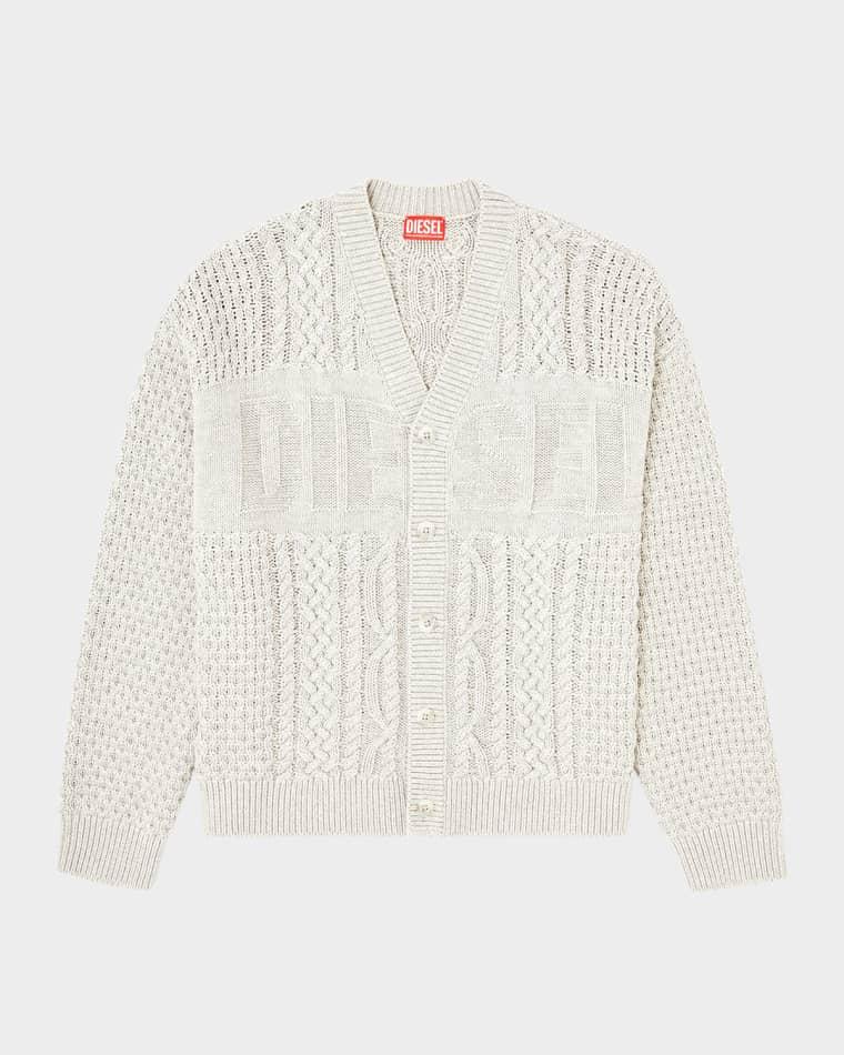 Men's SW-K-Antoine Wool and Cotton Cable Knit Cardigan by DIESEL