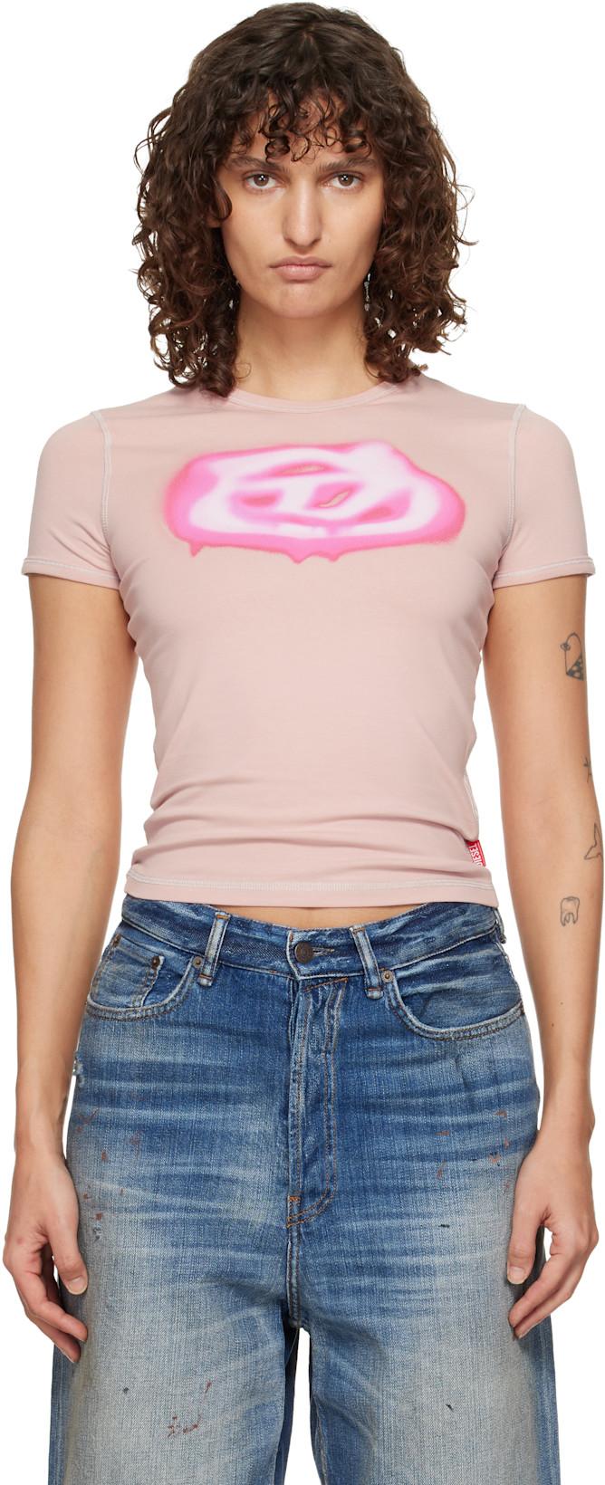 Pink Slim Graffiti-Effect Logo T-shirt by DIESEL
