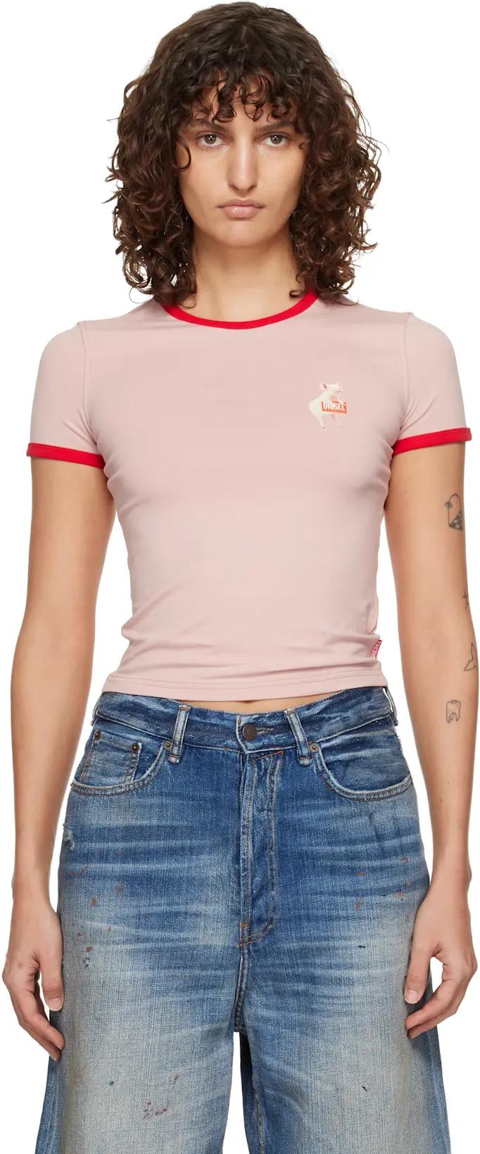 Pink Slim Pig Print T-shirt by DIESEL